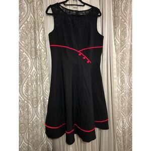 BBOnlineDress 2X Rockabilly Fit & Flare Black Red Vintage Style Swing Dress